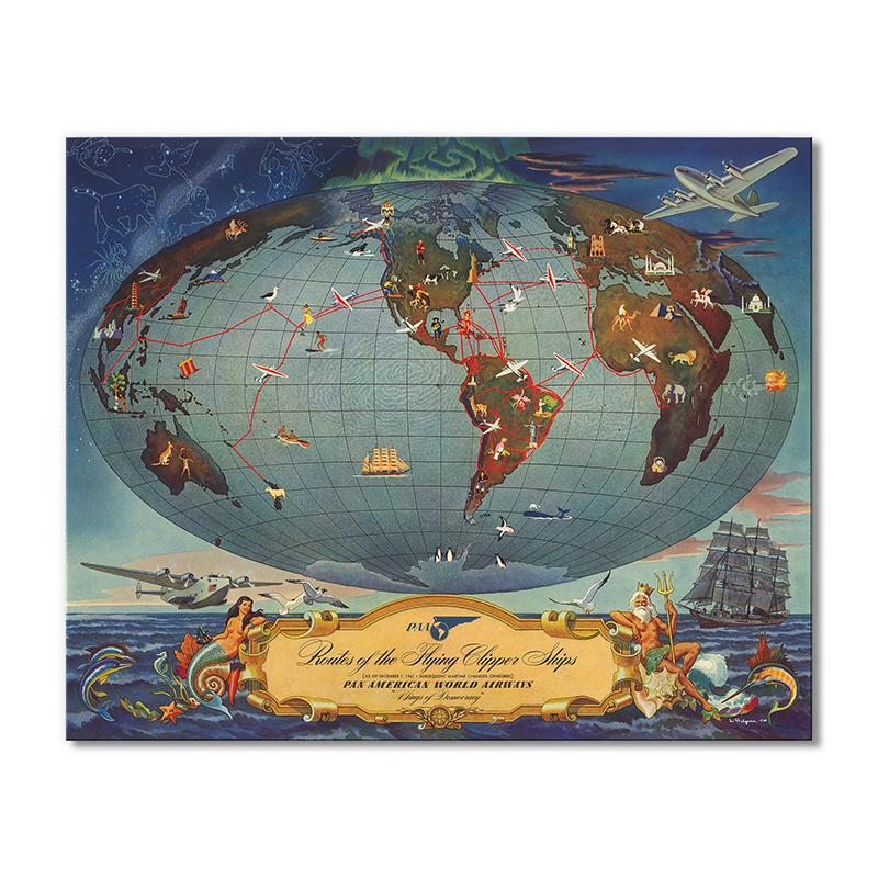 Винтажная карта Маршруты летающих кораблей 1 модуль 80x120 см