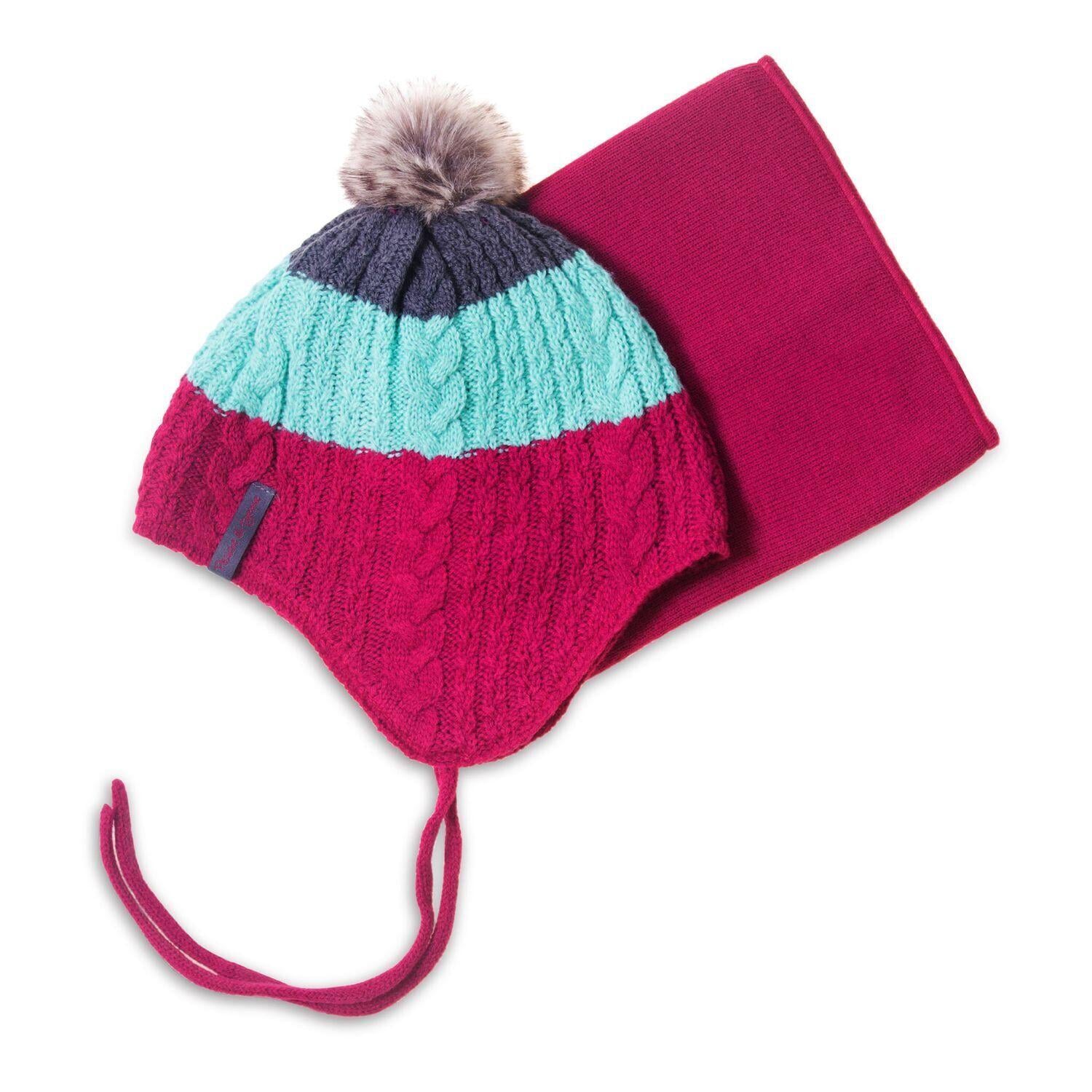 Шапка с баффом вязаные для девочки Peluche&Tartine F18ACC68EF зимние 52-56 см Клубнично-бирюзовый (F18ACC68EF-Berry-6/8)