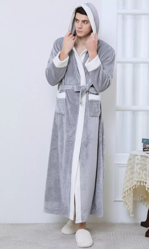 Халат мужской теплый с капюшоном XL Серый (K7-772-1696)