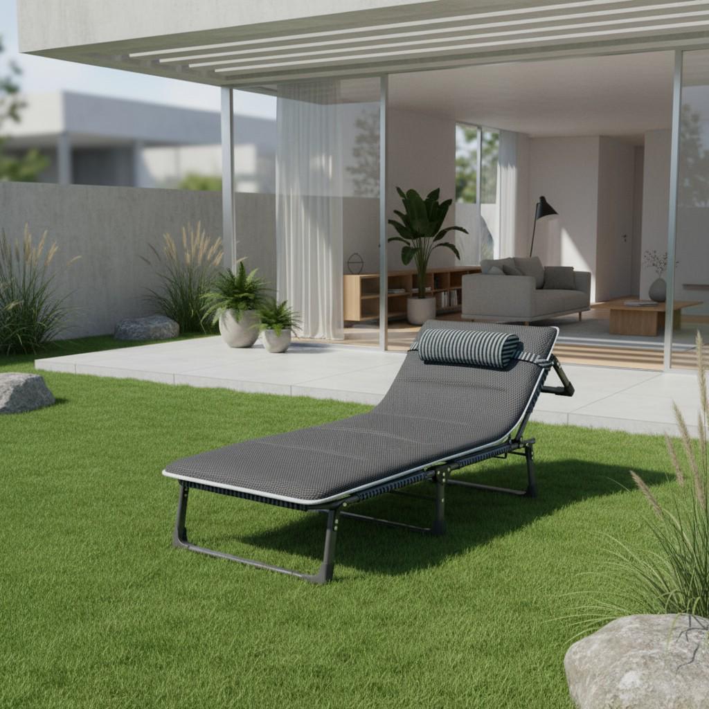 Шезлонг садовый WCG FB-S02-PM с подушкой/матрасом Черный (FB-S02-PM 1) - фото 2 Шезлонг садовый WCG FB-S02-PM с подушкой/матрасом Черный (FB-S02-PM 1) - фото 2