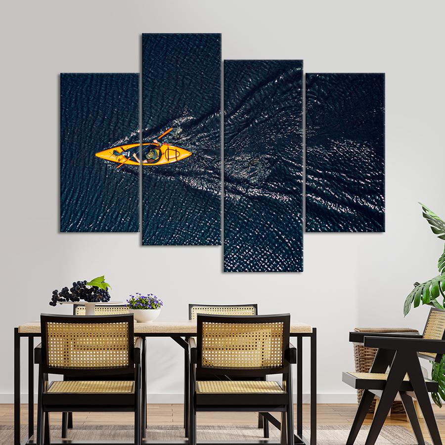 Картина спорт Жёлтая байдарка на синей воде 129x90 см (A1265-4)