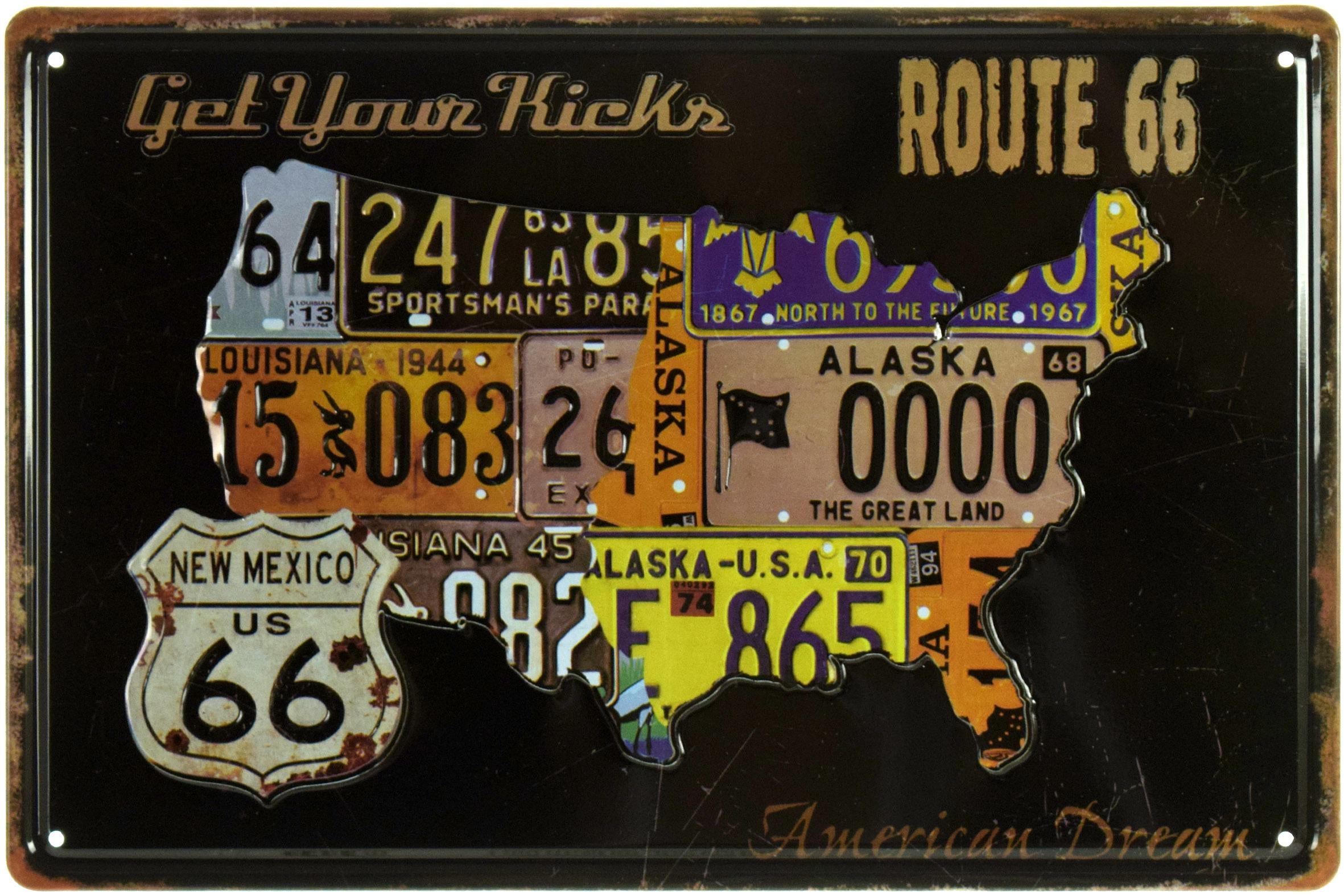 Табличка металлическая Получи Истинное Наслаждение/Get Your Kicks Route 66 20x30 см