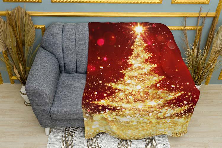 Плед плюшевый Золотая елка Праздничное сияние однослойный 135х150 см (114625)