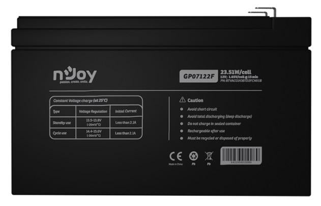 Акумулятор для ДБЖ Njoy GP07122F AGM 12 В 7 А/г клема F2 Чорний (623959)