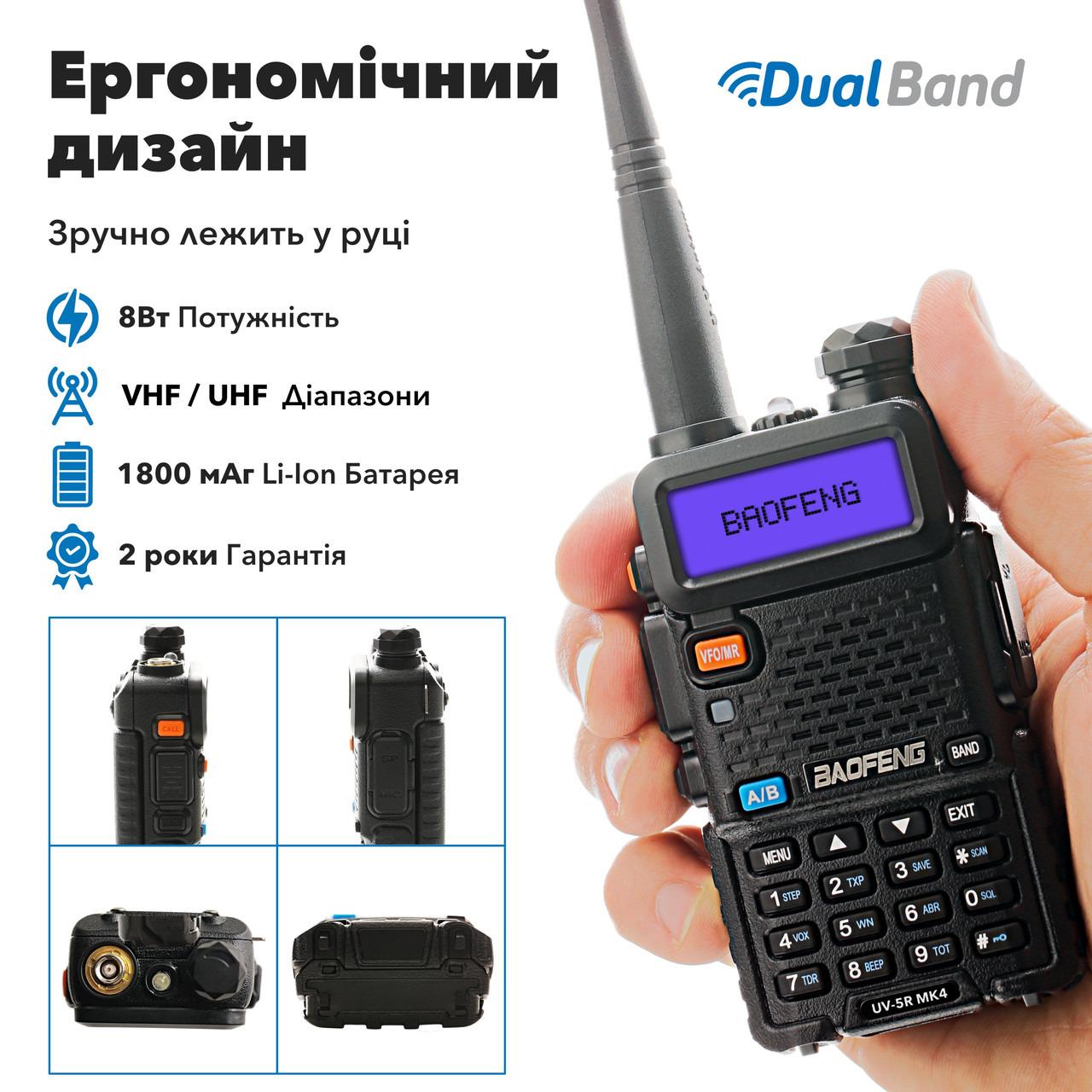 Рация Baofeng UV-5R MK4 8 Вт с отстегивающимся ремешком на шею Mirkit (8145) - фото 6