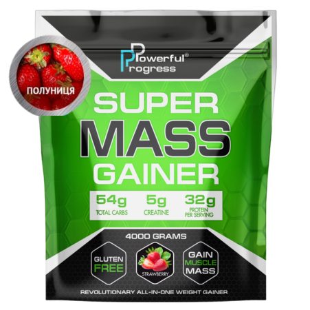 Гейнер высокобелковый для набора массы Powerful Progress Mass Gainer Клубника 4 кг (7445)