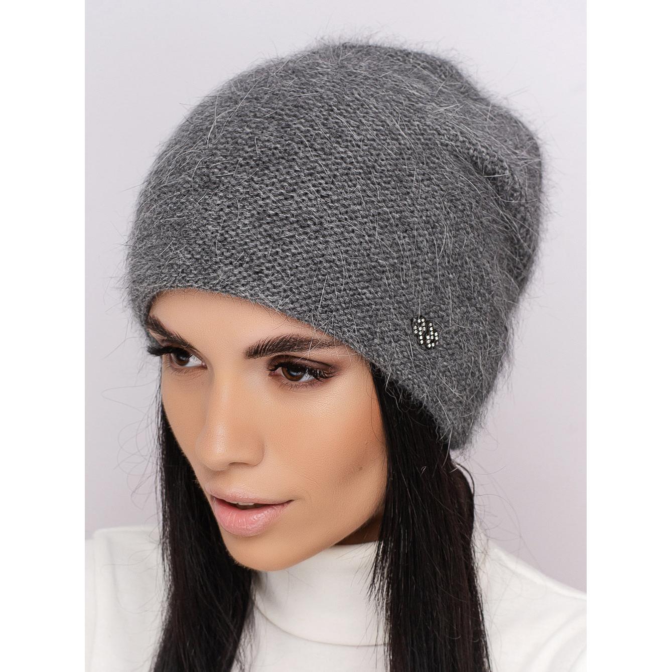 Шапка жіноча подвійна ангорова Leks Веселка one size Темно-сірий - фото 1