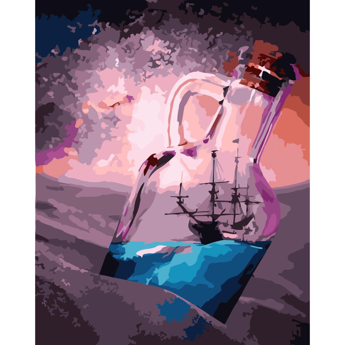 Картина по номерам Strateg Премиум Корабль в бутылке с лаком 40х50 см (SY6763)