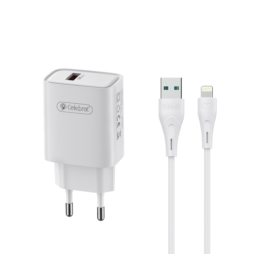 Зарядний пристрій Celebrat C-H13 1xUSB 18W wall charger з Lightning кабелем White