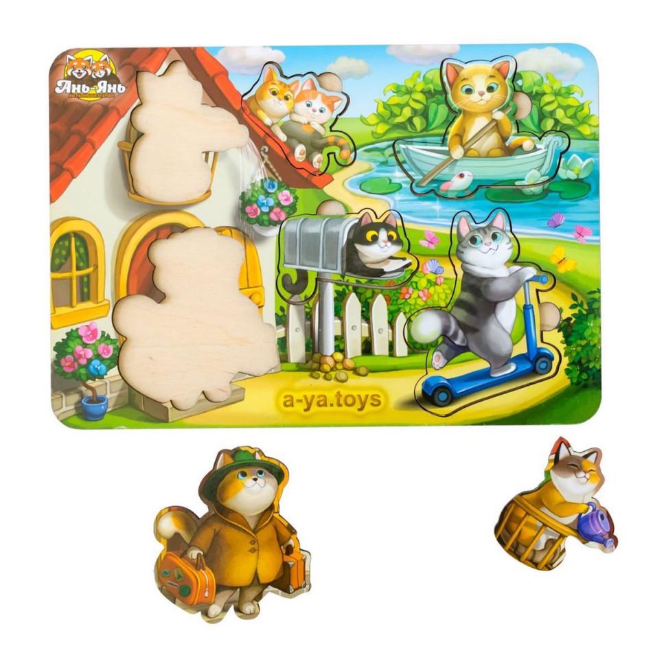Пазл-вкладыш деревянный Ubumblebees Котики – 1 с домиком (IP-177-P-150)