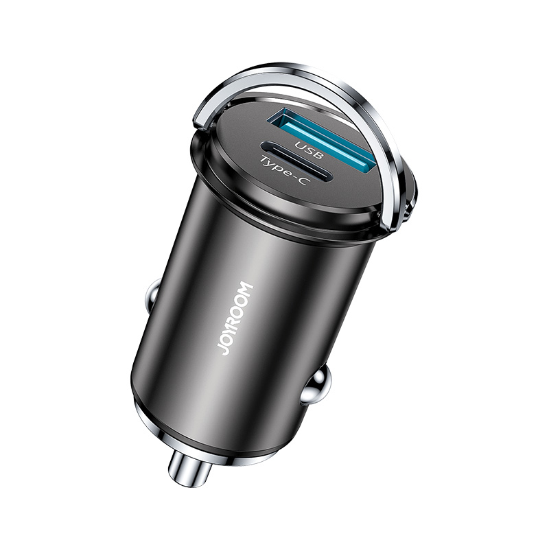 Адаптер автомобильный JOYROOM Mini dual-port ring-pull fast car charger C-A45 |1USB/1Type-c, QC/PD, 5A/20W|