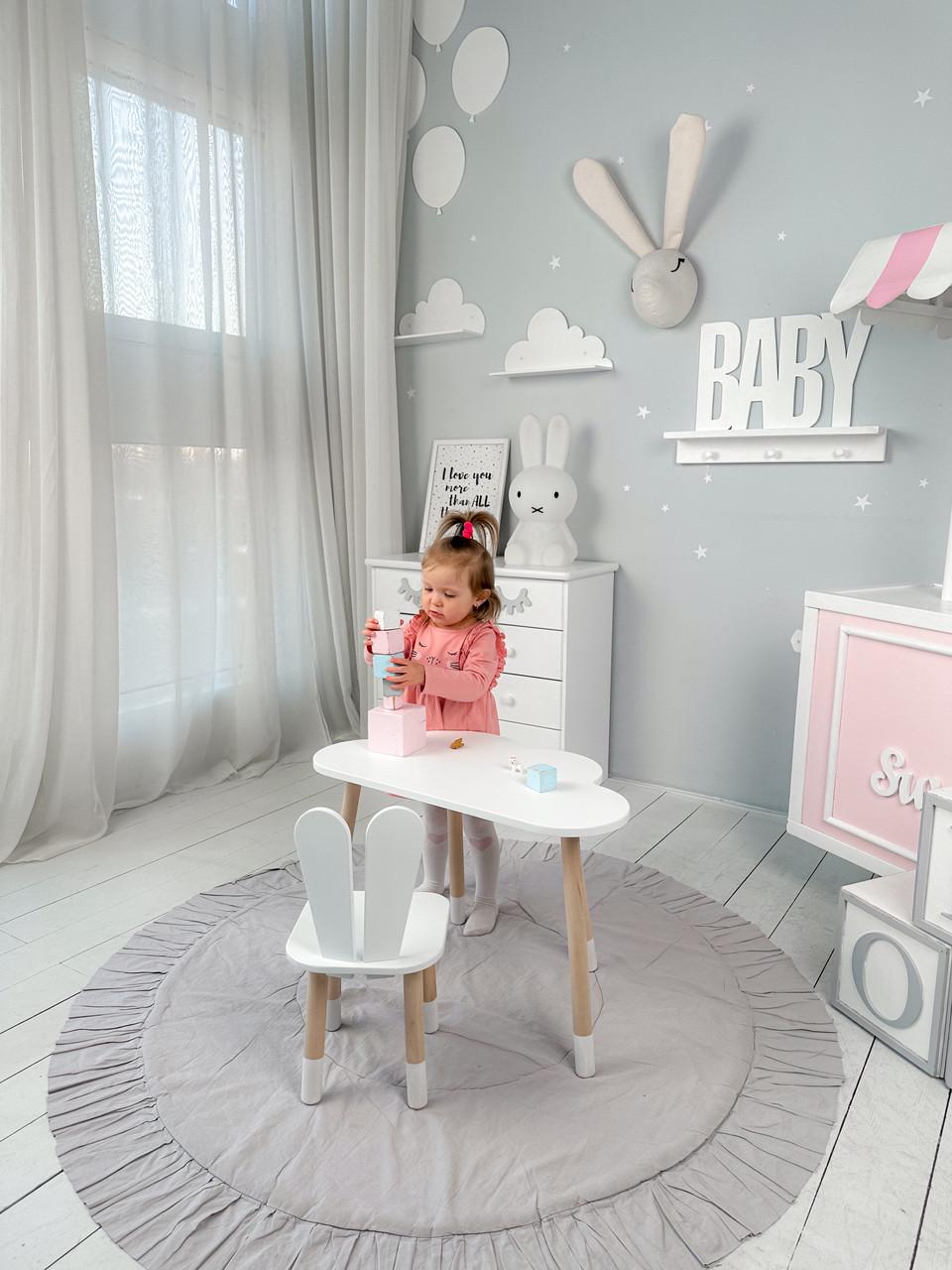 Комплект дитячих меблів Зайчик столик та стілець дерев'яний Білий (П4К-bg-217612)
