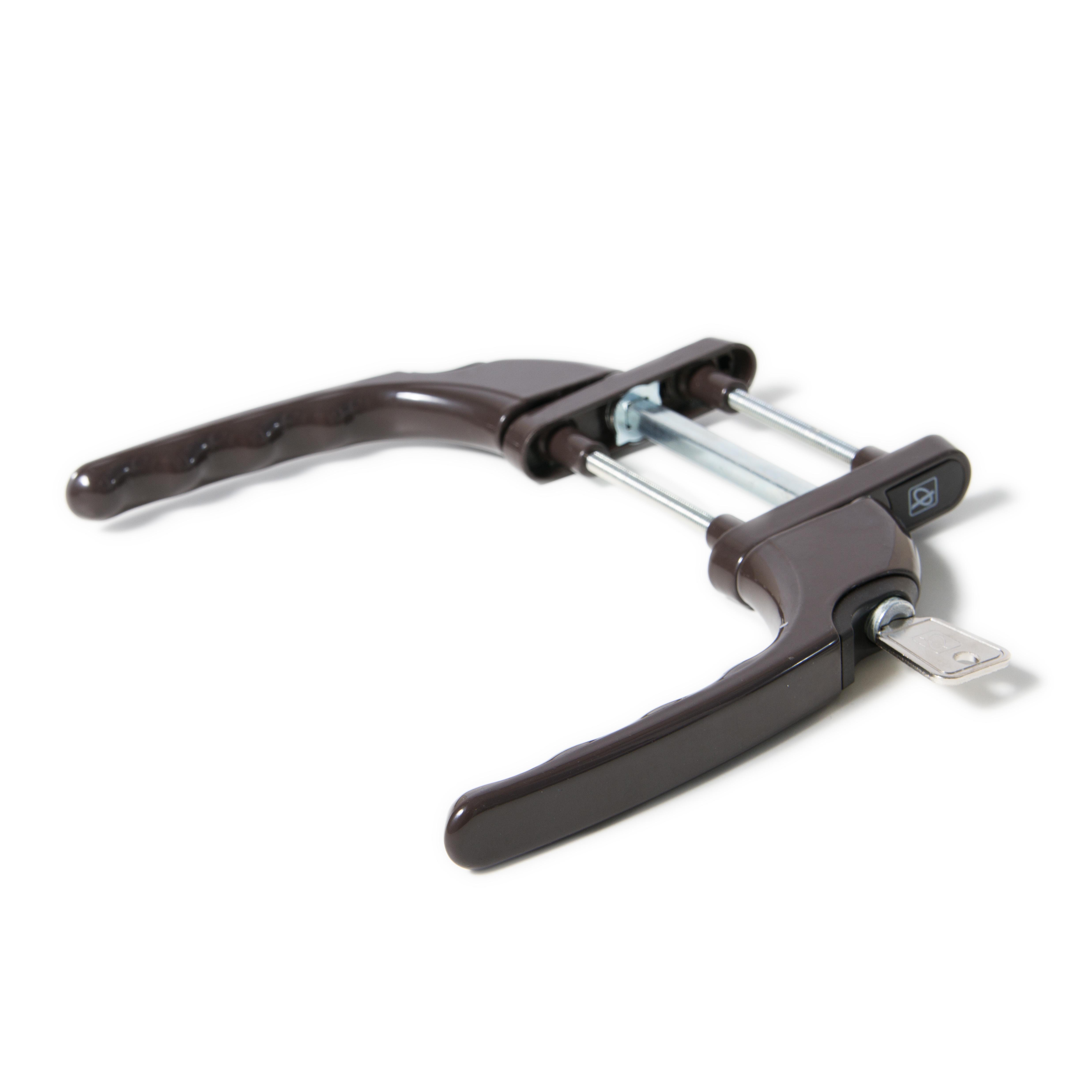 Ручка балконная Planet Slim Line двухсторонняя узкая с ключем Коричневый Ручка балконная Planet Slim Line двухсторонняя узкая с ключем Коричневый