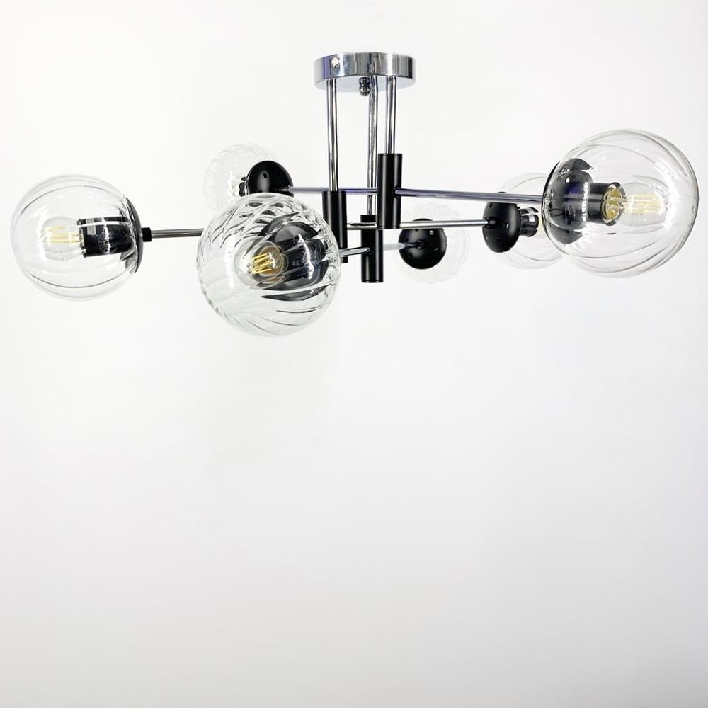 Люстра стельова на 6 прозорих плафонів Ø 70 см Хром (51797/6 CH+BK+CL) - фото 2