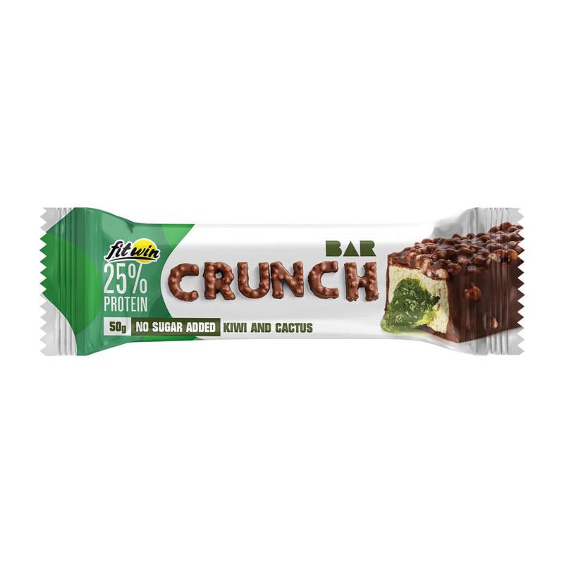 Протеиновый батончик 12 г білка без добавленного сахара FitWin Crunch Bar 50 г Киви/Катус