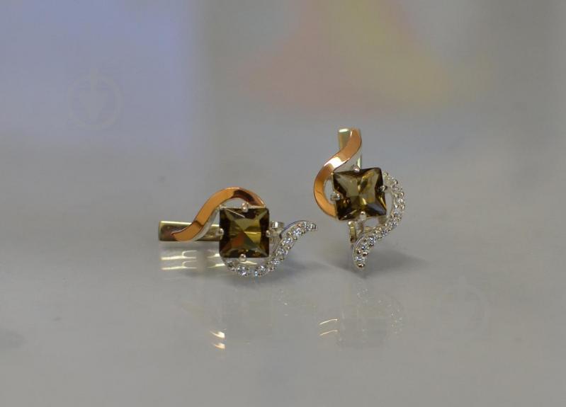 Серебряные серьги Sil с золотыми накладками 118s-8 Коричневый (Sil-824)