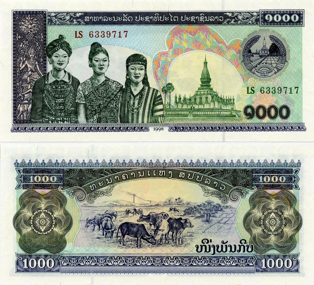 Коллекционная банкнота Лаос 1000 кип 1998 UNC P32Aa (Б11157)
