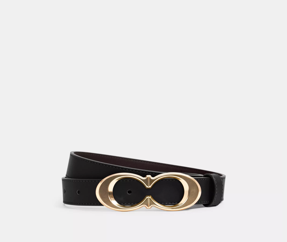 Ремень Coach Signature 25 мм Gold/Black (C07)
