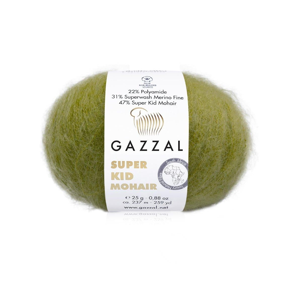Пряжа Gazzal Super Kid Mohair 64422 оливковая (3928)