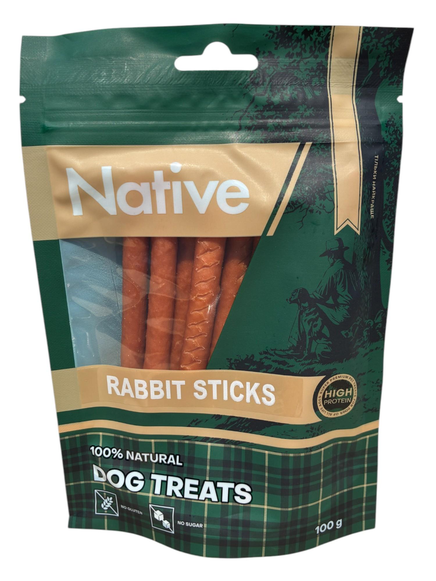 Ласощі для собак NATIVE Rabbit Sticks Кролячі палички 100 г (31052001n)