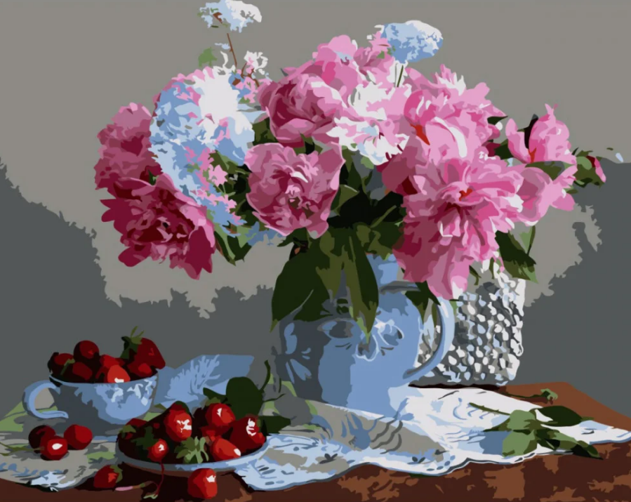 Картина по номерам Strateg Цветы и клубника 40x50 см (VA-0314)