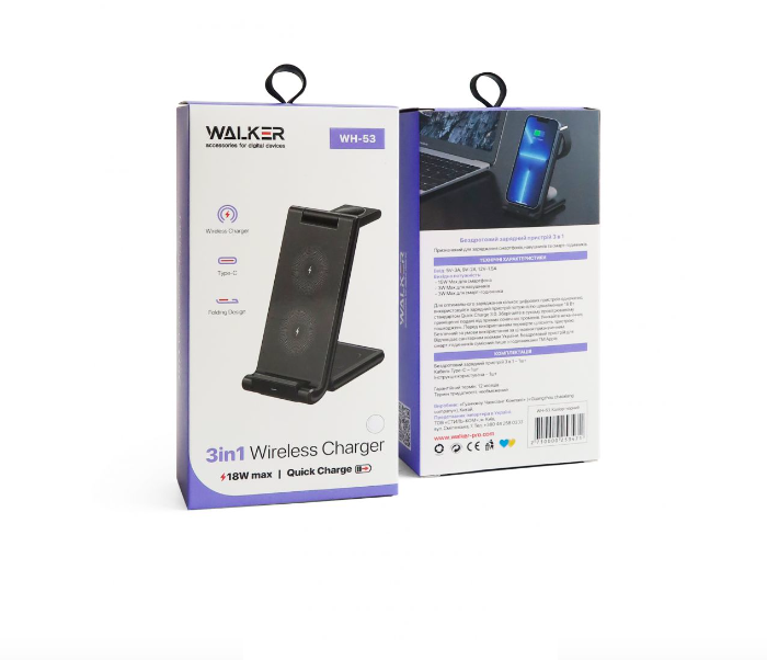 Док-станція Walker WH-53 3в1 Wireless Charge Black - фото 4