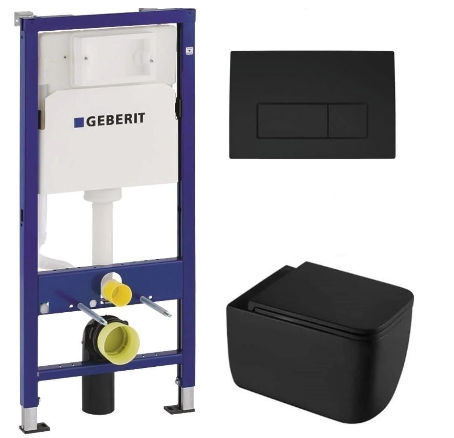 Комплект инсталляции Geberit с черным матовым унитазом Kvadro start Slim Duroplast/Soft-close (G362241204KSB)