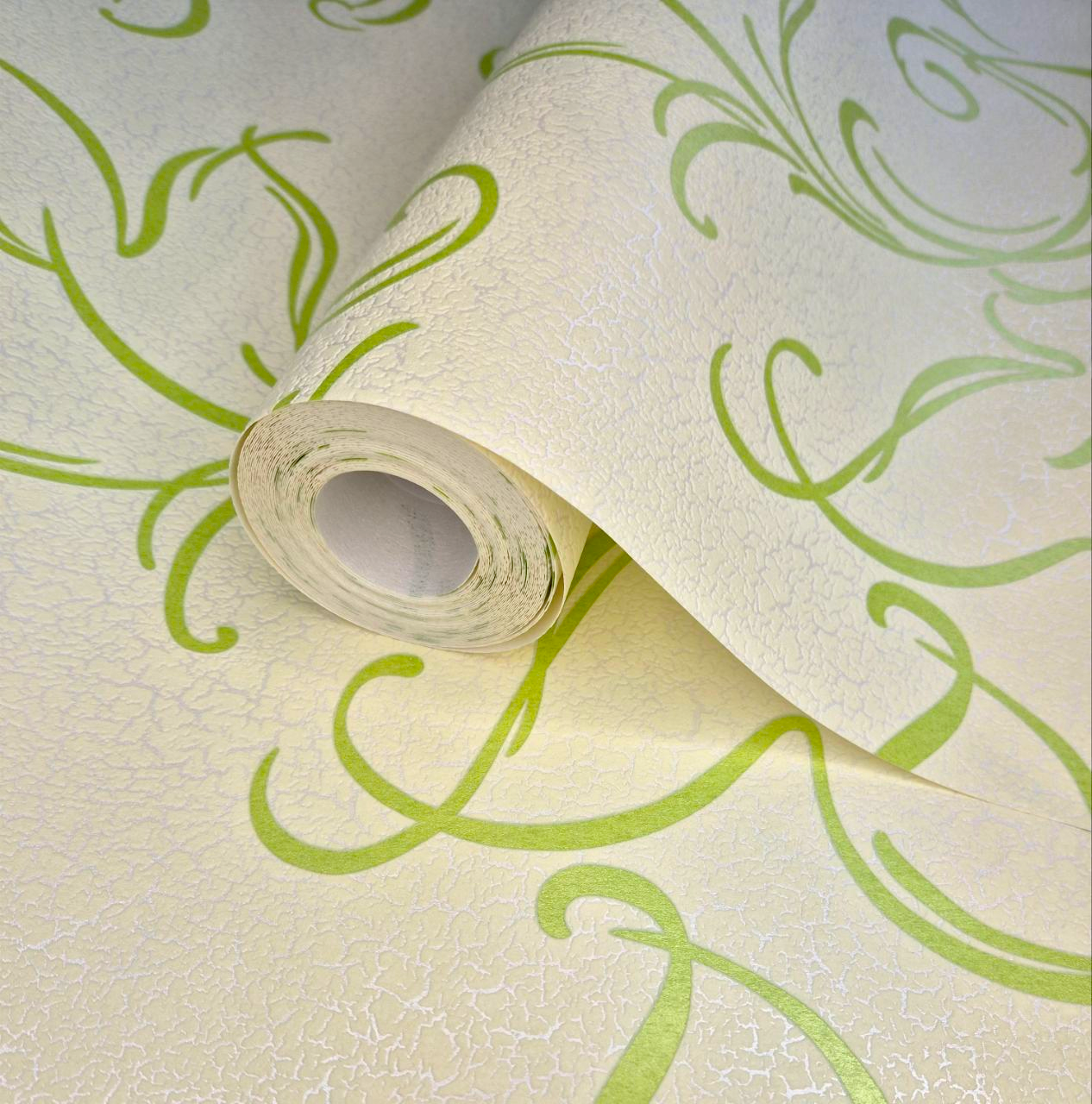 Обои виниловые 53445 с растительным орнаментом на светлом фоне для спальни/кухни/прихожей 10x0,53 м Салатовый