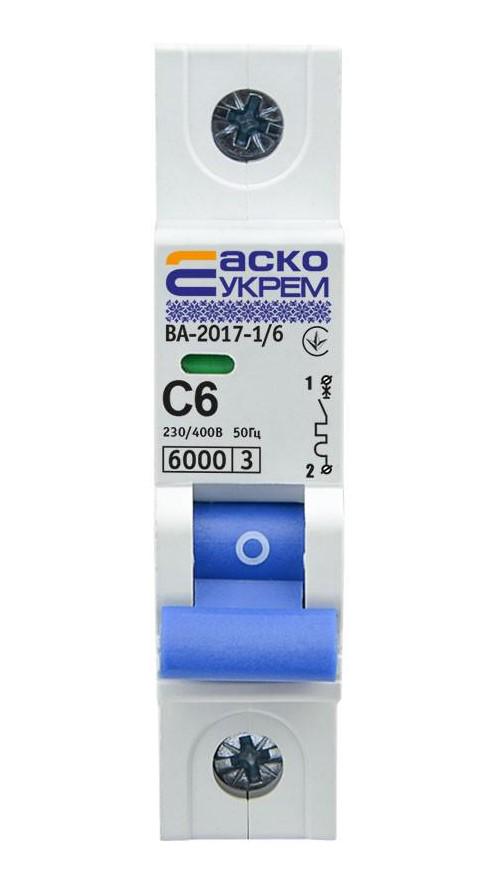 Автоматический выключатель Аско-Укрем ВА-2017/С 1р 6А (08107)