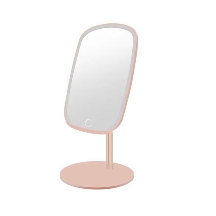 Дзеркало настільне з підсвічуванням для макіяжу на ніжці 23х18 см Рожевий (6884)