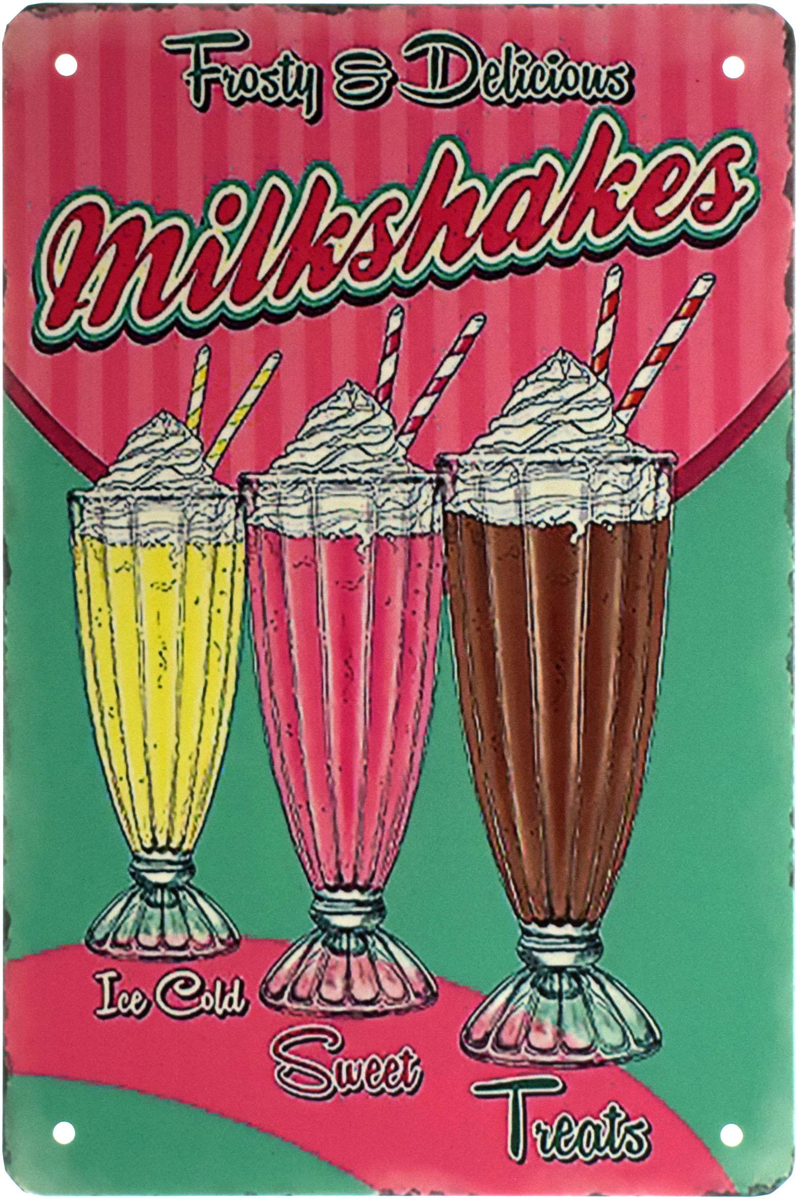 Табличка металлическая Молочные Коктейли Холодный Сладкий Полезный/Milkshakes Ice Cold Sweet Treats 20x30 см