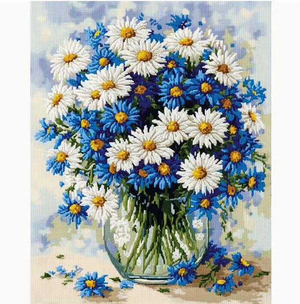 Набор для вышивки крестом JOZYSH Букет с маргаритками 14CT канва Аида с нанесенным рисунком 30х40 см (2978709577)