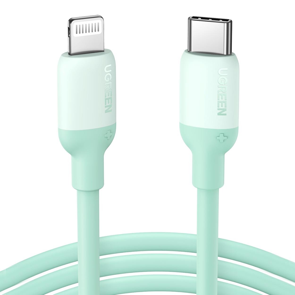 Кабель для айфона UGREEN US387 Type-C Lightning 20W 3A Silicone Cable 1 м Green (20308)