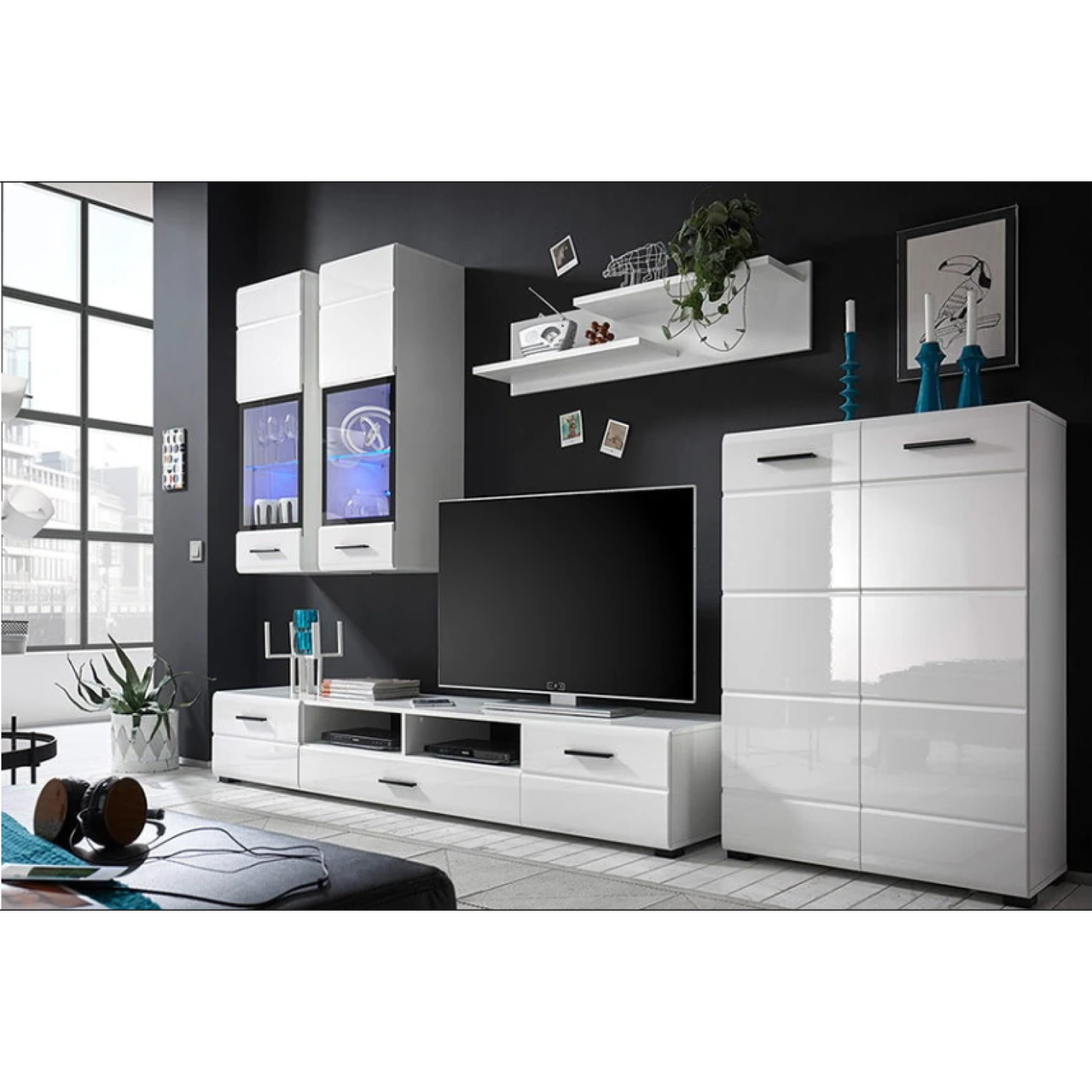 Стенка модульная для гостиной Гербор Ушер Нимфея альба/Белый глянец (GRB-1214)