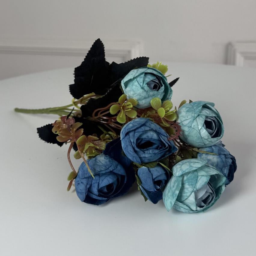 Букет Ранункулюсов искусственный 30 см 5 стеблей 8 цветков/микс 2 букета Синий