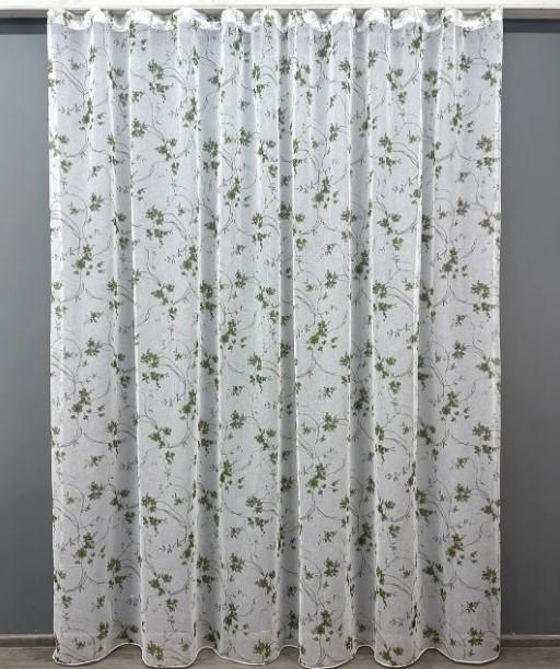 Тюль батист с принтом Белый/Оливково-коричневый (1531т)