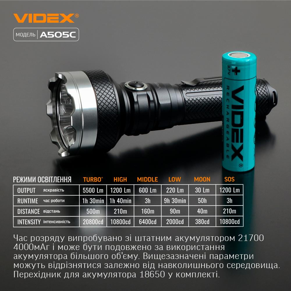 Фонарик портативный светодиодный Videx VLF-A505C 20 Вт 5500Lm 5000K(VLF-A505C) - фото 6