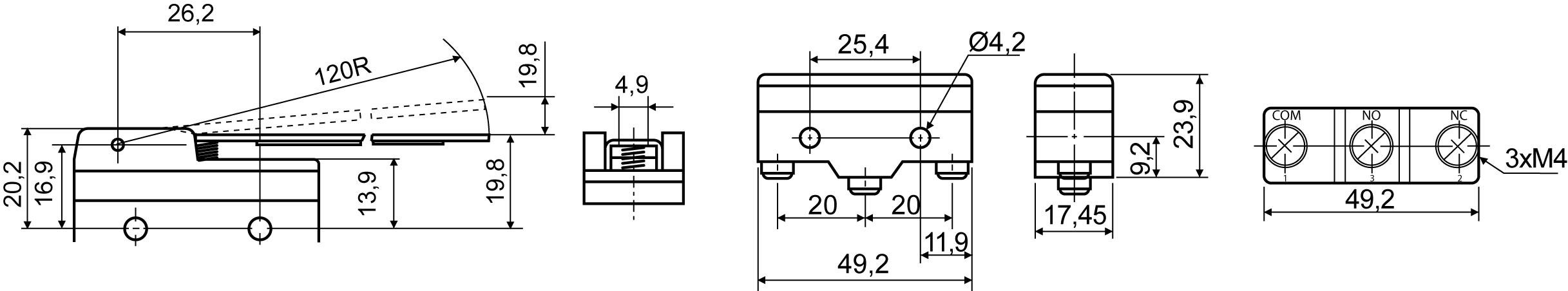 Мікроперемикач АСКО-Укрем Z-15HW24-B 1NO+1NC 15А 250 V IP20 довга планка (A0050040003) - фото 3