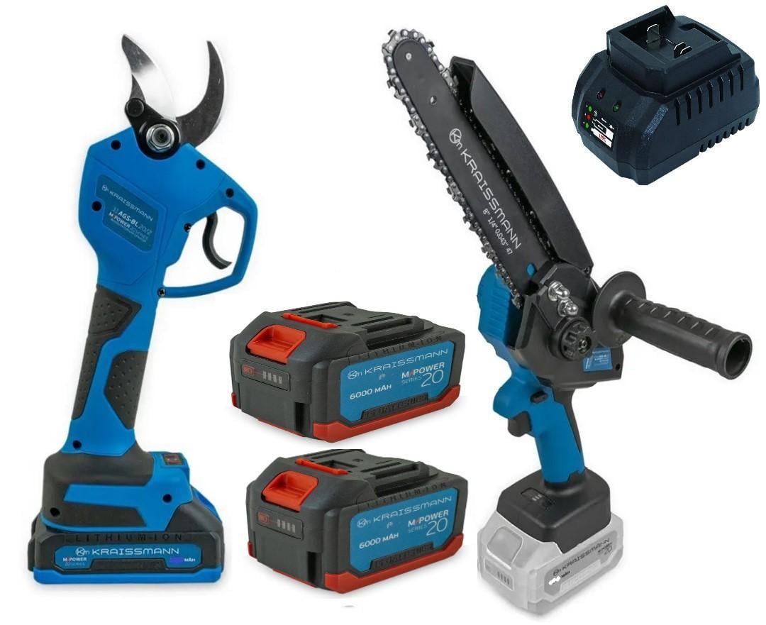 Набір інструменту KRAISSMANN ланцюгова міні-пила 2032 AKS-BL 20/секатор 31 AGS-BL 20-2 шина 200 мм/2 акумулятора 6 Ач (22813101)