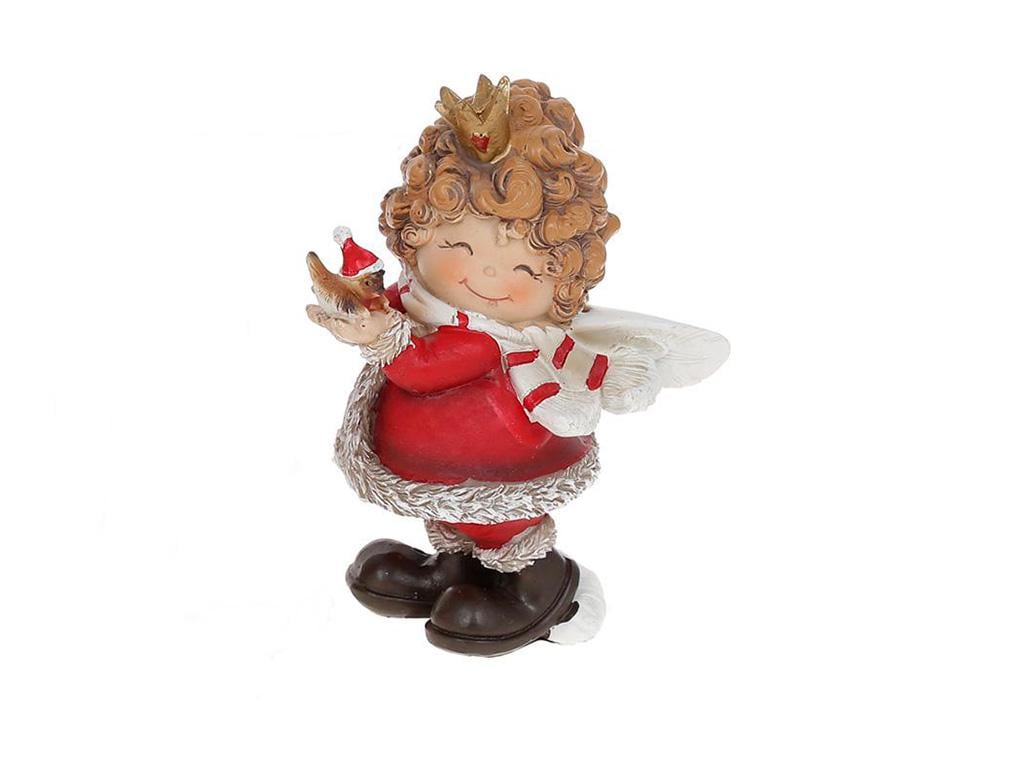 Новогодняя декоративная фигурка Ангел-милашка 11х9х13,5 см полистоун Красный/Белый (BD-559-532)