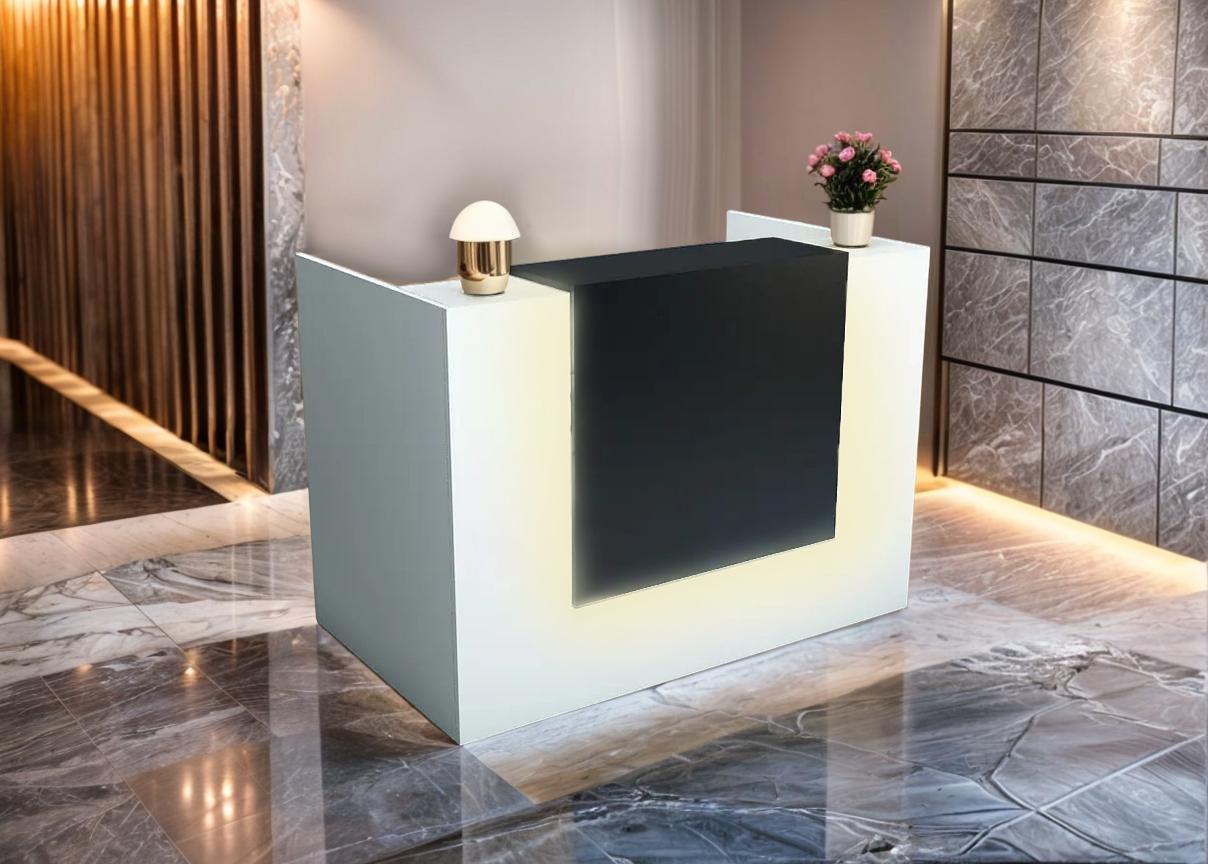 Стойка администратора Tobi Sho Ресепшн/2 для офиса/салона с подсветкой/1400х800х1000 мм Белый/Черный - фото 3