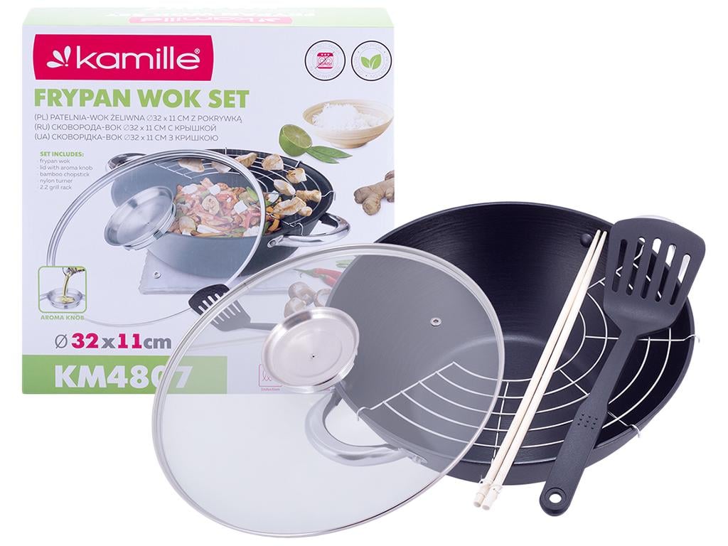 Казан чугунный Kamille Wok с антипригарным мраморным покрытием 4,5 л (MKM-4807MR)