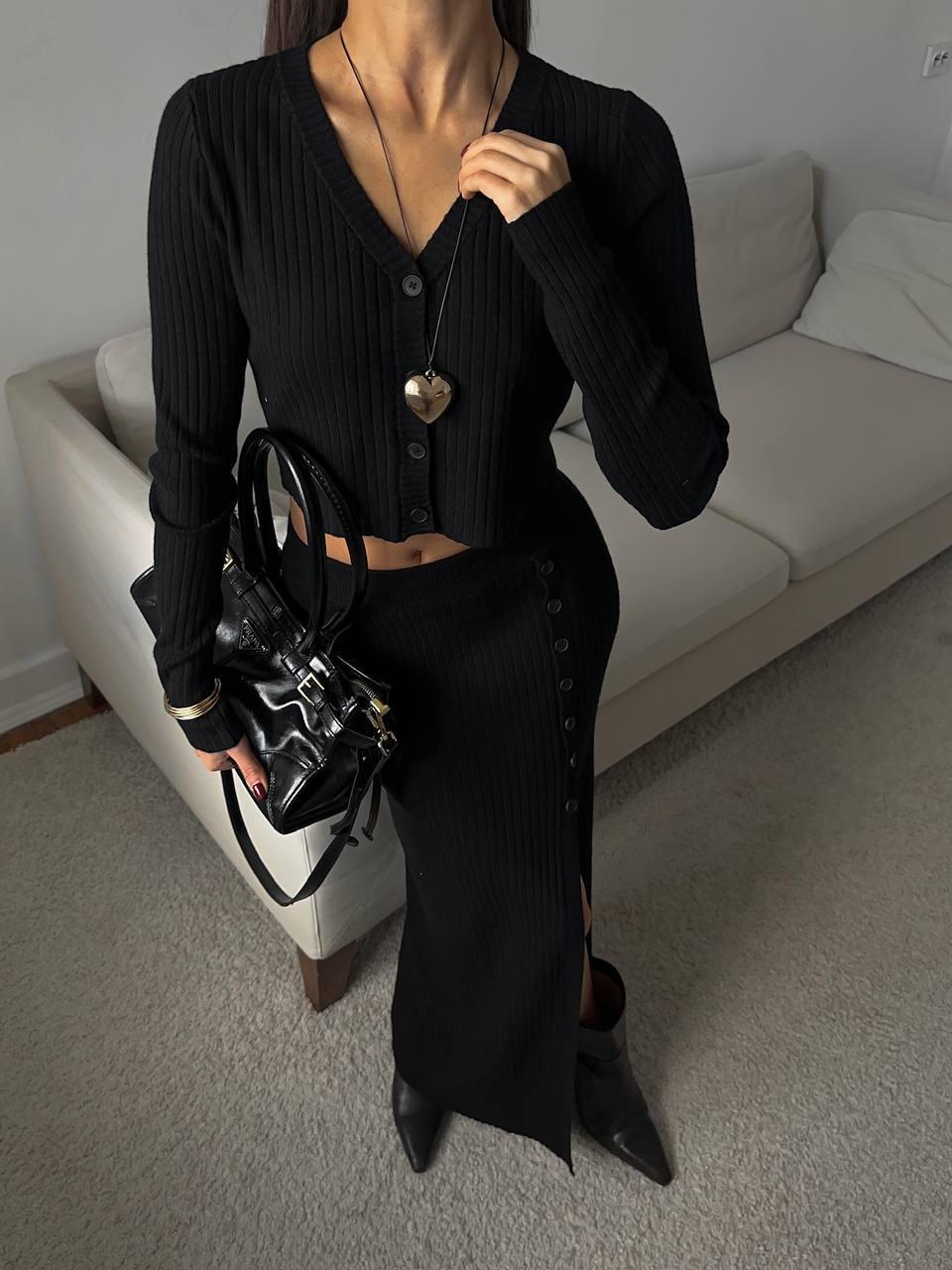 Костюм с юбкой в рубчик р. 46-48 Черный (Мод.656.1) - фото 2