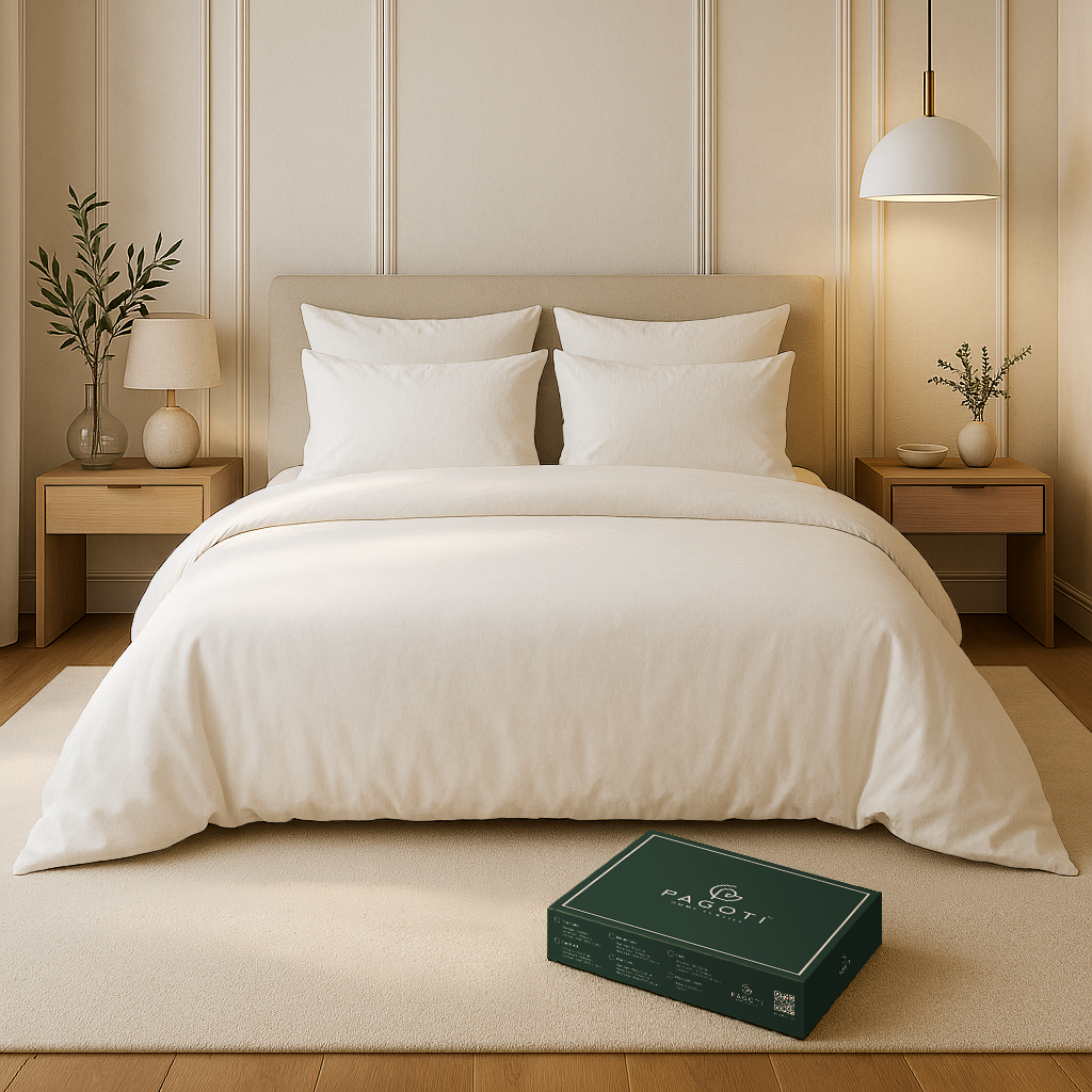 Комплект постільної білизни PAGOTI Natura варена бавовна king size / 4х50х70 см Молочний