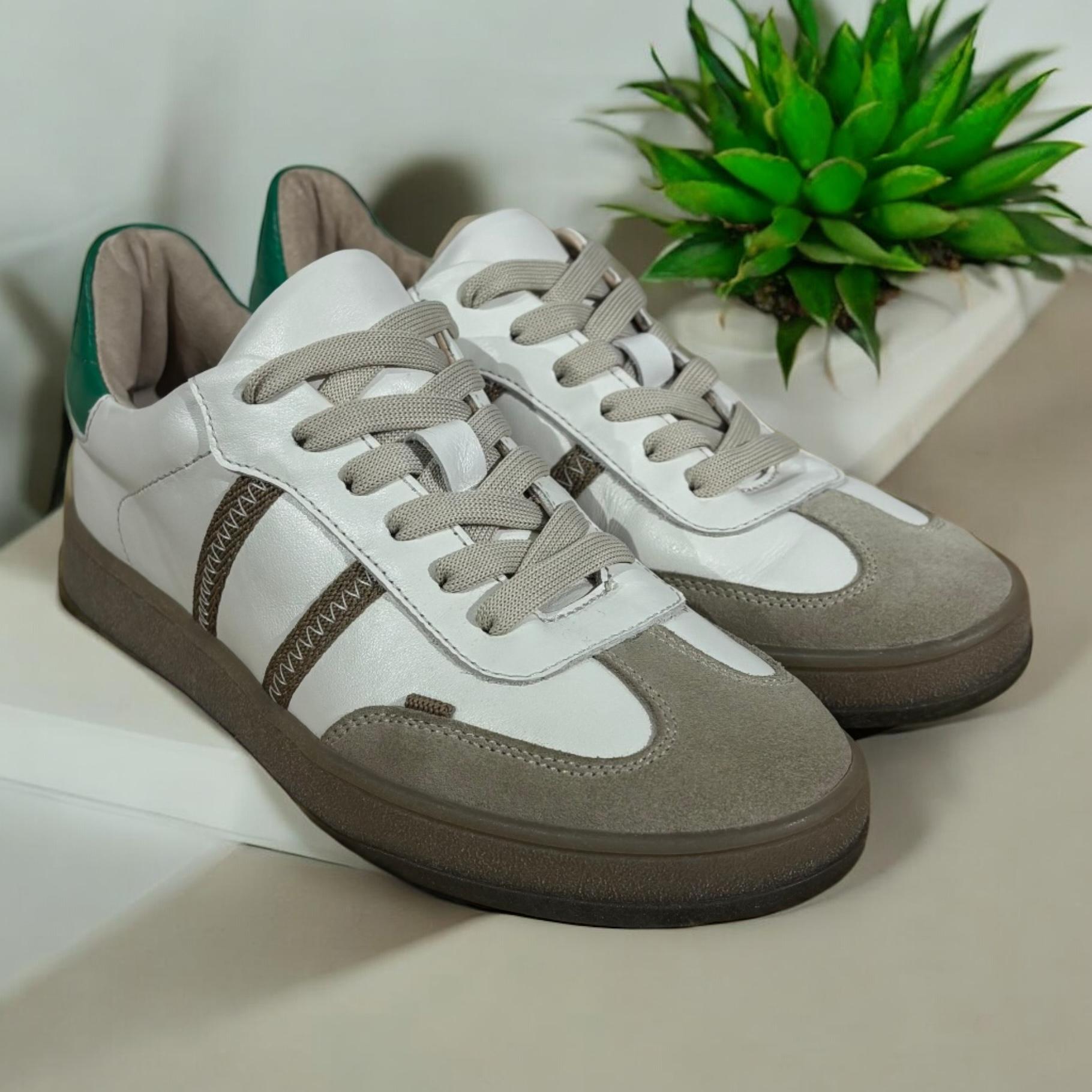 Кеди жіночі MARANDI з натуральної шкіри та з м'якою устілкою р. 35 Білий/Зелений (Neo-01-35-біло-зелений)