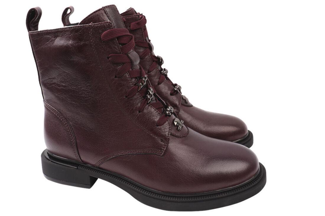 Ботинки женские Polann на низком каблуке из кожи р. 38 Бордовый (144-20DHC)
