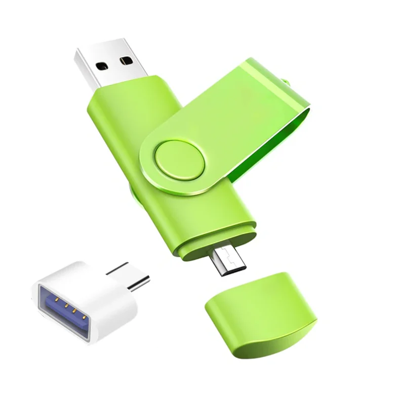Флешка Jaster Plain 4Gb OTG Micro USB Flash Drive и переходник Type-C USB Green