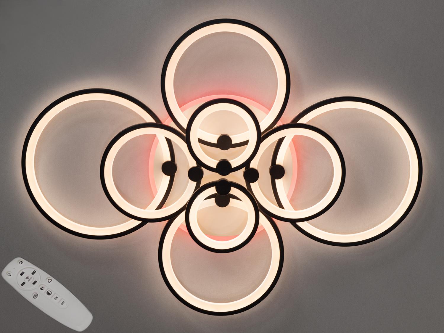 Люстра потолочная с диммером/LED-подсветка/пульт 175W Черный (8022/8BK 3col dim)