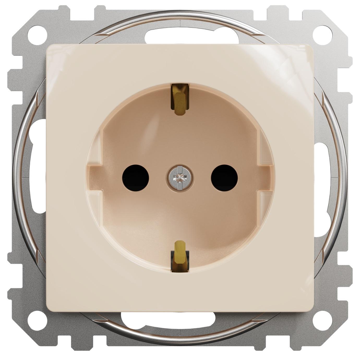Розетка одинарная с заземлением Schneider Electric Sedna Design со шторками Бежевый (00000023715)