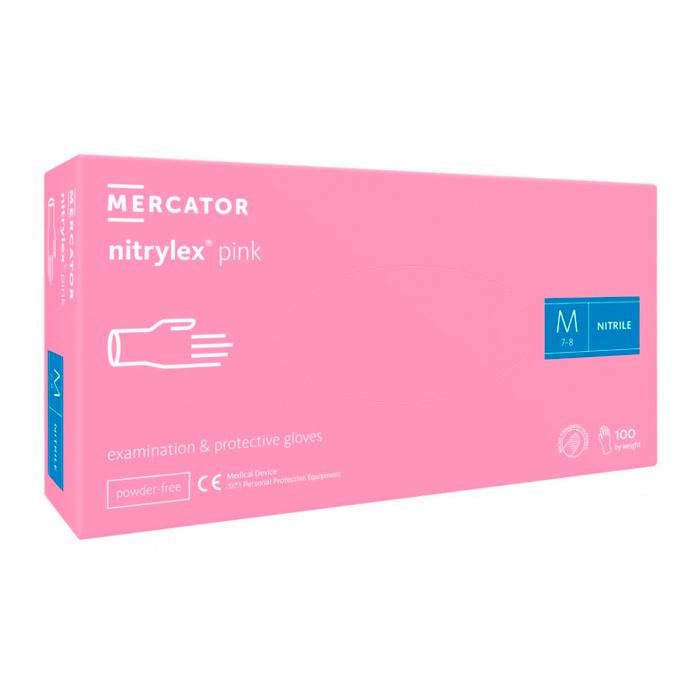 Рукавички нітрилові Mercator Nitrylex неопудрені M 100 шт. Pink